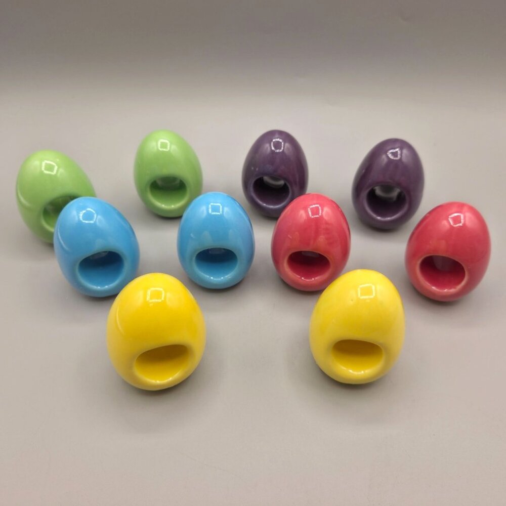 Ceramic Easter Egg Shaped Napkin Rings Set Of 10 Multicolor Spring - Picture 2 of 9